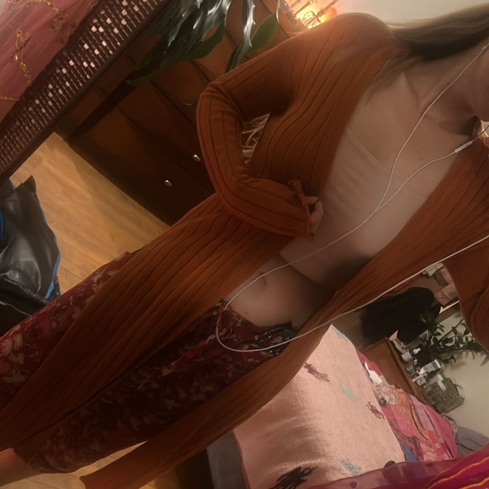 NWOT 🏷️ FREE PEOPLE burnt orange clay cardigan kimono sweater